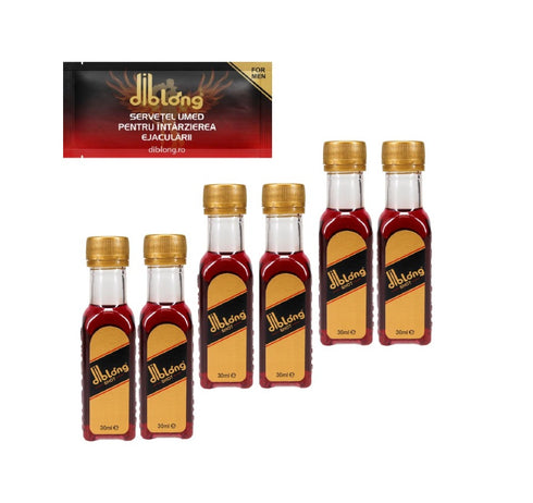 SET: Diblong Energy Shot - supliment alimentar pentru bărbați, cu îndulcitori, sub formă de băutură energizantă care ajută la menținerea sănătății sexuale și a funcției erectile, 6 buc x 30 ml + Diblong Delay Wipe