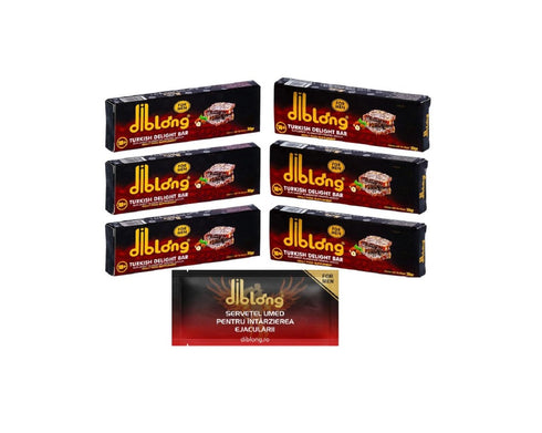 SET: Diblong Turkish Delight for Man - supliment alimentar pentru bărbați pe bază de rahat turcesc, cu plante care susțin sănătatea sexuală și funcția de reproducere, 6 x 30g + Diblong Delay Wipe