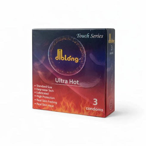 Prezervative subțiri DIBLONG Ultra Hot, cu efect de încălzire, lubrifiate, din latex, 52 ± 2 mm, 3 buc