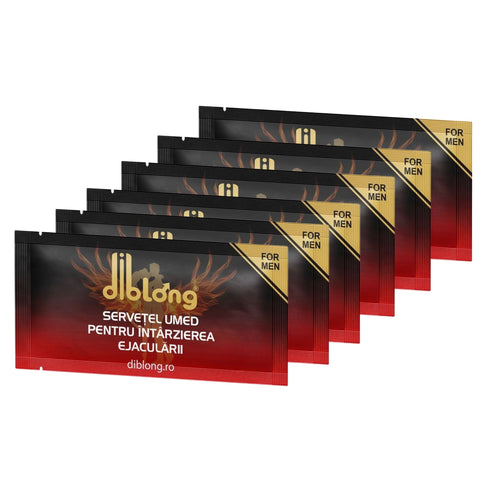 SET: Diblong Delay Wipe - Șervețel pentru bărbați, cu ingrediente ce pot ajuta la întârzierea ejaculării, 6 buc
