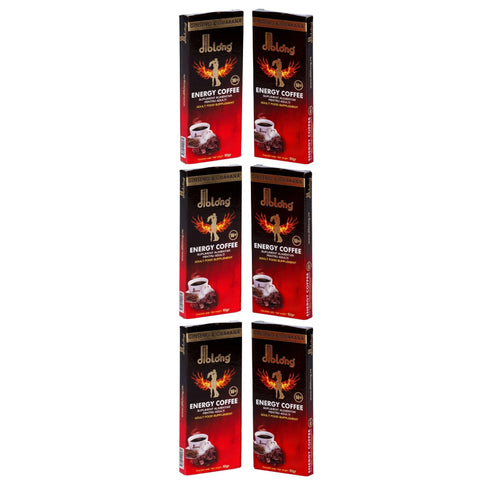 SET: Diblong Energy Coffee - supliment alimentar pentru bărbați, formula de cafea instant cu plante care susțin sănătatea sexuală și funcția erectilă, 6 buc x 10 g