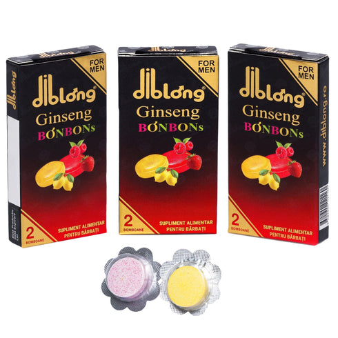 SET: Diblong Ginseng Bonbons - supliment alimentar pentru bărbați, bomboane cu ingrediente naturale ce susțin sănătatea sexuală și funcția erectilă, 3 cutii x 2 buc