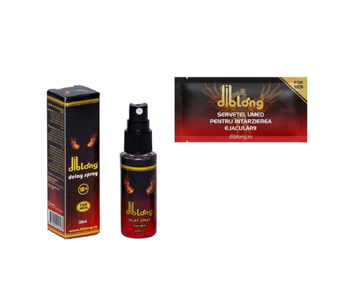 SET : Diblong Delay Spray - Spray pentru bărbați cu ingrediente ce pot ajuta ajuta la întârzierea ejaculării, 30 ml + Diblong Delay Wipe