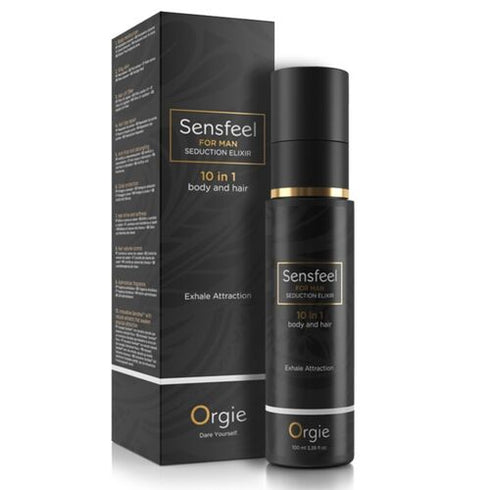 Crema afrodisiaca cu feromoni - Orgie SensFeel Men - Seduction Elixir, cu efect 10 in 1 pentru par si corp barbati, 100 ml