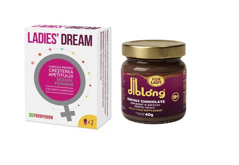 SET: Capsule LADIES DREAM, cresterea apetitului sexual si libidoului feminin, 2 capsule + Diblong Energy Chocolate for Lady, 40g