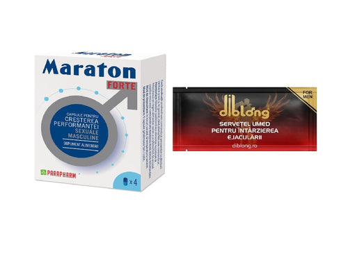 SET: MARATON FORTE, cresterea performantei sexuale barbati, 4 capsule + 1 servetel DIBLONG DELAY TOWEL
