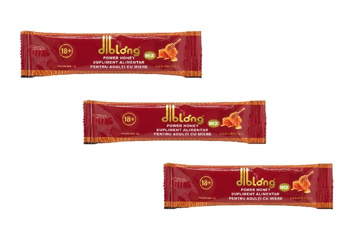 SET: Diblong Power Honey - supliment alimentar pentru adulți cu miere și asocieri de plante care susțin sănătatea sexuală și funcția de reproducere, 3 x 10 g