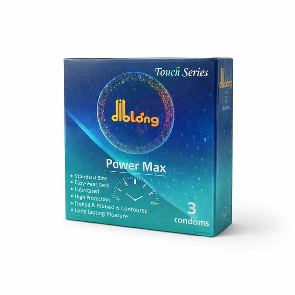 Prezervative DIBLONG Power Max, pot susține întârzierea ejaculării, texturate, lubrifiate, din latex, 52 ± 2 mm, 3 buc