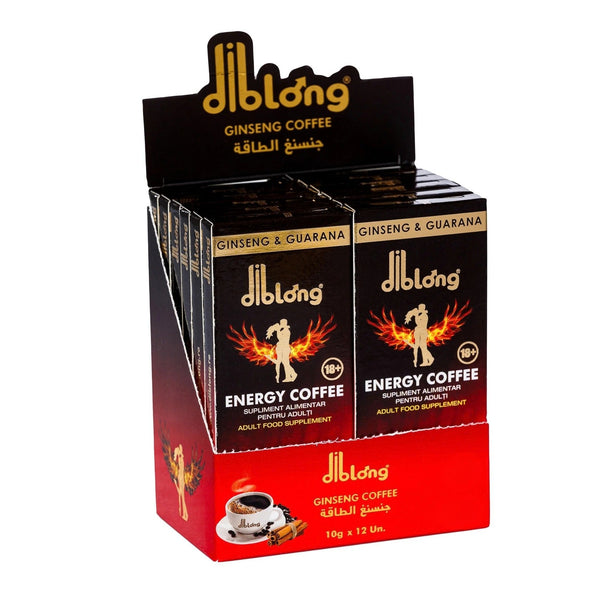 Diblong Energy Coffee - supliment alimentar pentru bărbați, formula de cafea instant cu plante care susțin sănătatea sexuală și funcția erectilă, 12 buc x 10 g