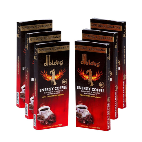 SET: Diblong Energy Coffee - supliment alimentar pentru bărbați, formula de cafea instant cu plante care susțin sănătatea sexuală și funcția erectilă, 6 buc x 10 g