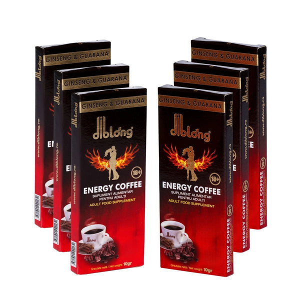 SET: Diblong Energy Coffee - supliment alimentar pentru bărbați, formula de cafea instant cu plante care susțin sănătatea sexuală și funcția erectilă, 6 buc x 10 g