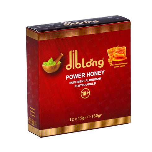 SET: Diblong Power Honey - supliment alimentar pentru adulți cu miere și asocieri de plante care susțin sănătatea sexuală și funcția de reproducere, 12 x 15 g + Diblong Delay Wipe
