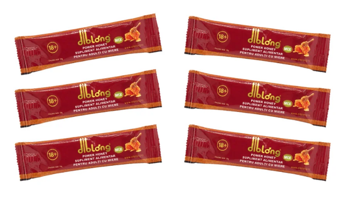 SET: Diblong Power Honey - supliment alimentar pentru adulți cu miere și asocieri de plante care susțin sănătatea sexuală și funcția de reproducere, 6 x 10 g