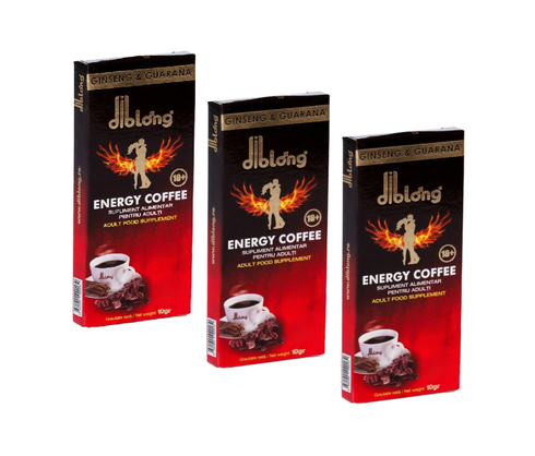 SET: Diblong Energy Coffee - supliment alimentar pentru bărbați, formula de cafea instant cu plante care susțin sănătatea sexuală și funcția erectilă, 3 buc x 10 g