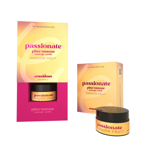 Lumanare pentru masaj cu feromoni, CRUSHIOUS Passionate, cu aroma de Fructul Pasiunii, 20 ml