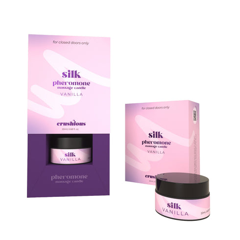 Lumanare pentru masaj cu feromoni, CRUSHIOUS Silk, cu aroma de vanilie, 20 ml