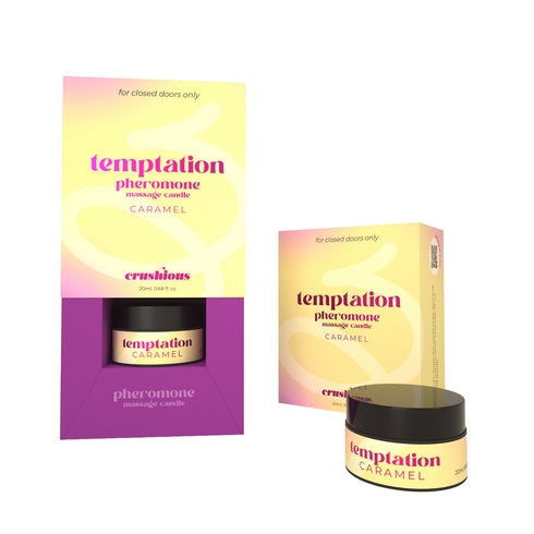 Lumanare pentru masaj cu feromoni, CRUSHIOUS Temptation, cu aroma de Toffee Caramel, 20 ml