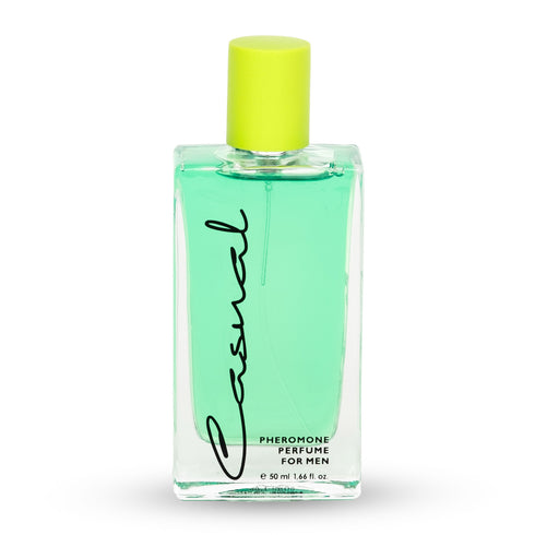 Parfum cu feromoni CASUAL Green, cu note de piper roz, vetiver, lemn de santal, pentru barbati, 50 ml