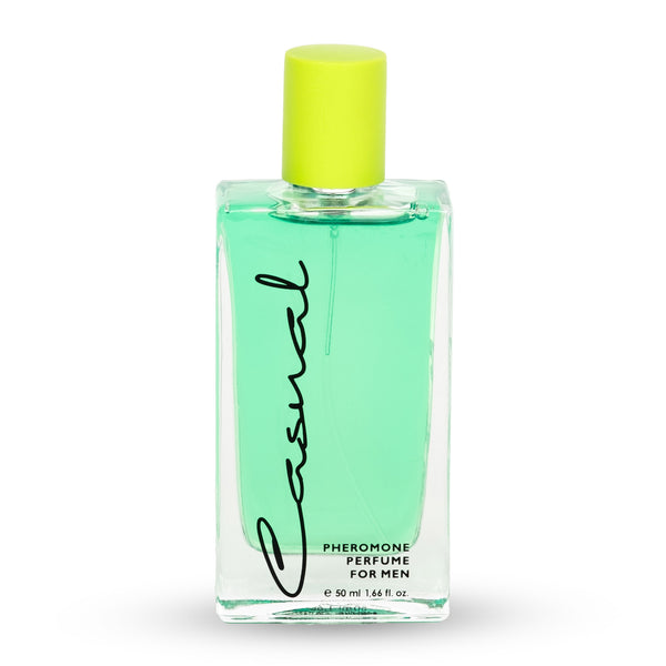 Parfum cu feromoni CASUAL Green, cu note de piper roz, vetiver, lemn de santal, pentru barbati, 50 ml