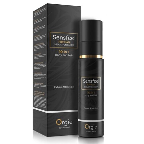 Crema afrodisiaca cu feromoni - Orgie SensFeel Men - Seduction Elixir, cu efect 10 in 1 pentru par si corp barbati, 100 ml
