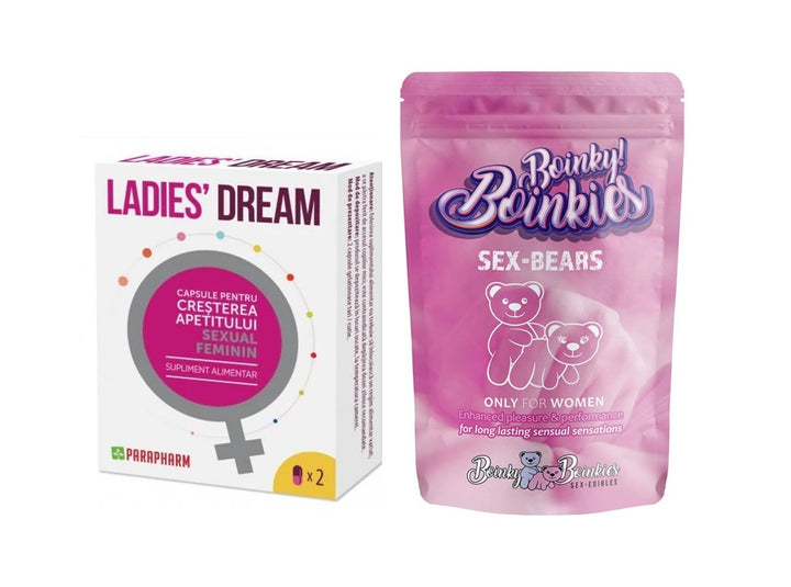 SET: Capsule LADIES DREAM, cresterea apetitului sexual si libidoului feminin, 2 capsule + Boinky, jeleuri afrodisiace Ursuleti Lady, 1 cutie x 6 buc