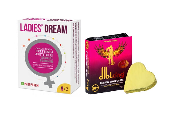 SET: Capsule LADIES DREAM, cresterea apetitului sexual si libidoului feminin, 2 capsule + Diblong Energy Chocolate for Lady, 24g