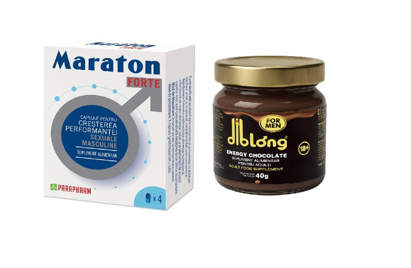 SET: MARATON FORTE, cresterea performantei sexuale barbati, 4 capsule + Ciocolata cremoasa - DIBLONG CHOCOLATE for MEN, 40g