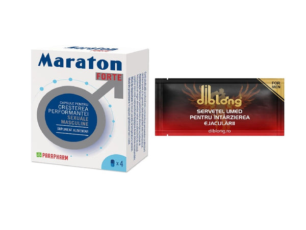 SET: MARATON FORTE, cresterea performantei sexuale barbati, 4 capsule +  1 servetel DIBLONG DELAY TOWEL
