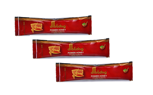 SET: Diblong Power Honey - supliment alimentar pentru adulți cu miere și asocieri de plante care susțin sănătatea sexuală și funcția de reproducere, 3 x 15 g