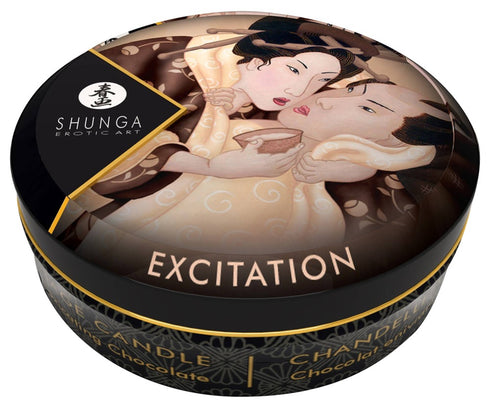 Lumanare pentru masaj cu feromoni Shunga - EXCITATION, cu aroma de ciocolata, 30 ml